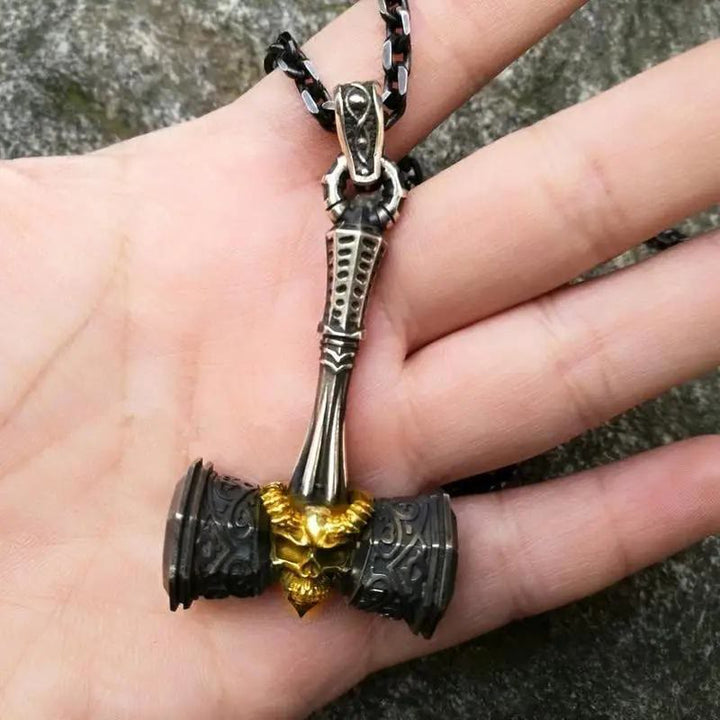 WorldNordische Wikinger-Hammer-Totenkopf-Halskette