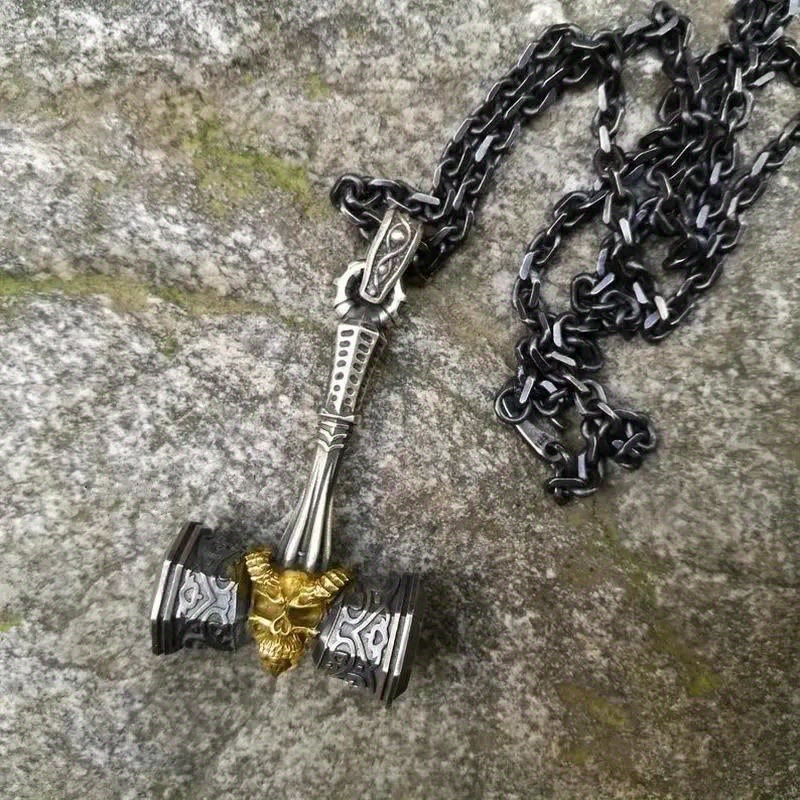 WorldNordische Wikinger-Hammer-Totenkopf-Halskette