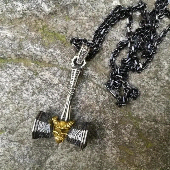 WorldNordische Wikinger-Hammer-Totenkopf-Halskette
