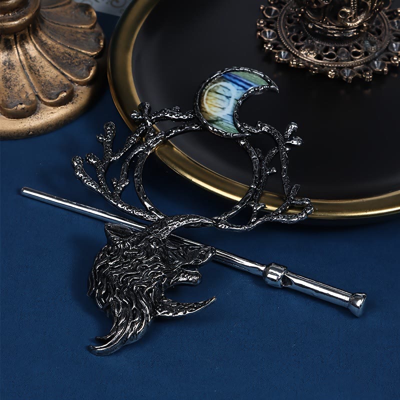 WorldNordische Haarnadel mit Wolf und Halbmond