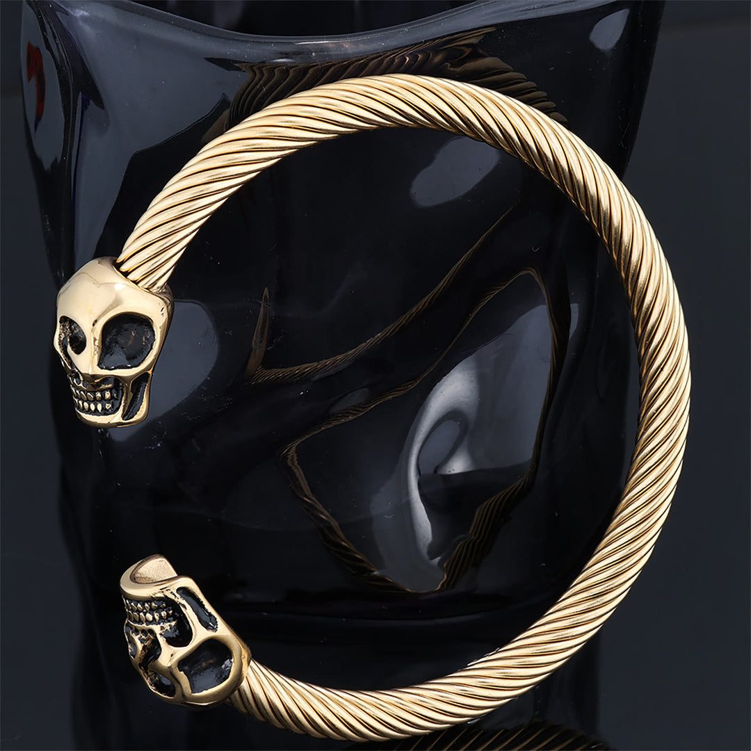 WorldNorse Gewebtes Totenkopf-Doppelkopf-Armband