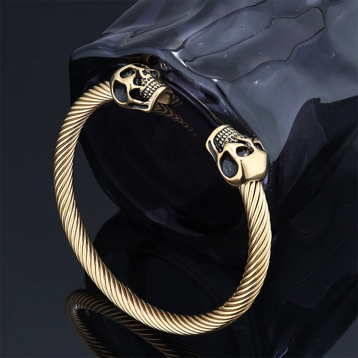 WorldNorse Gewebtes Totenkopf-Doppelkopf-Armband
