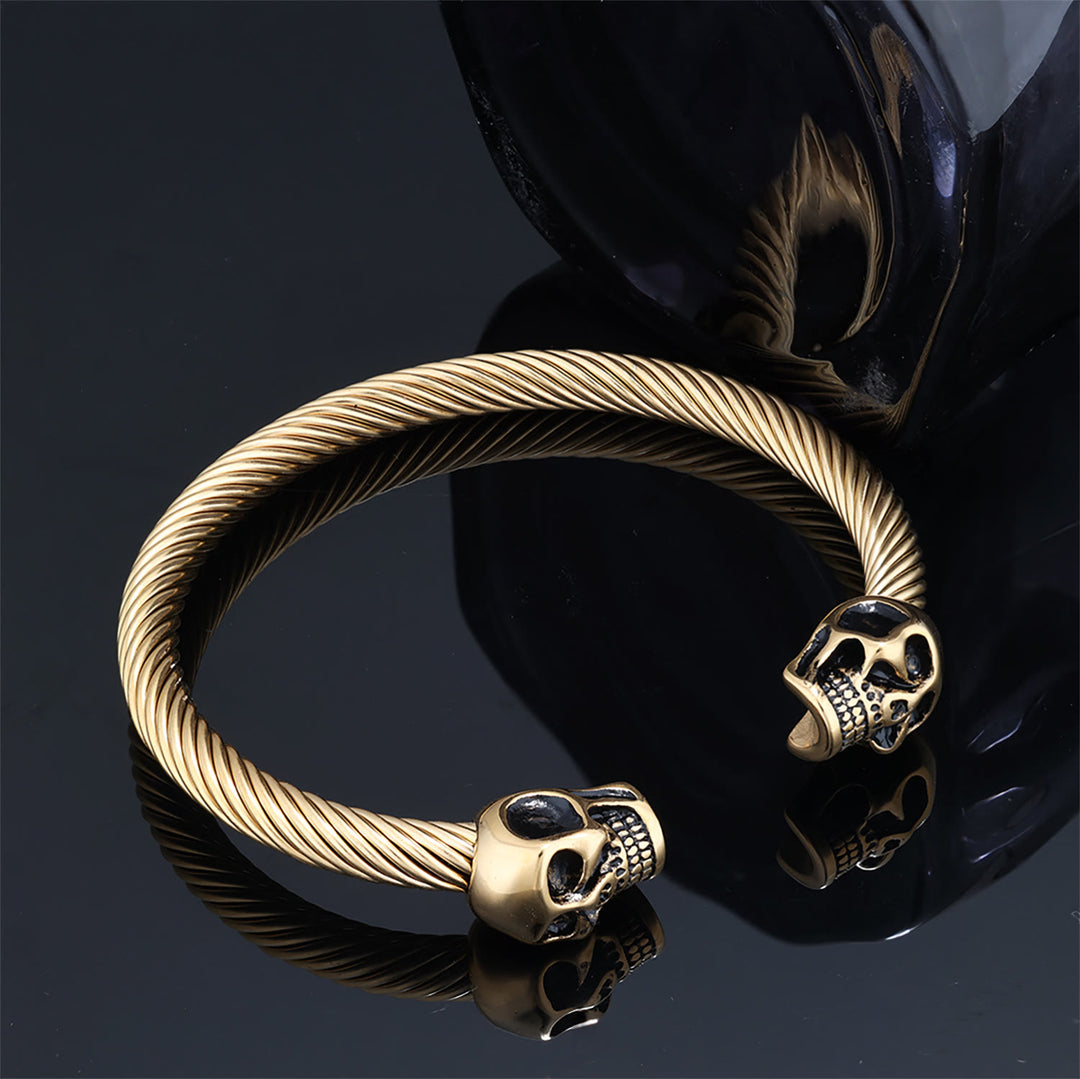 WorldNorse Gewebtes Totenkopf-Doppelkopf-Armband