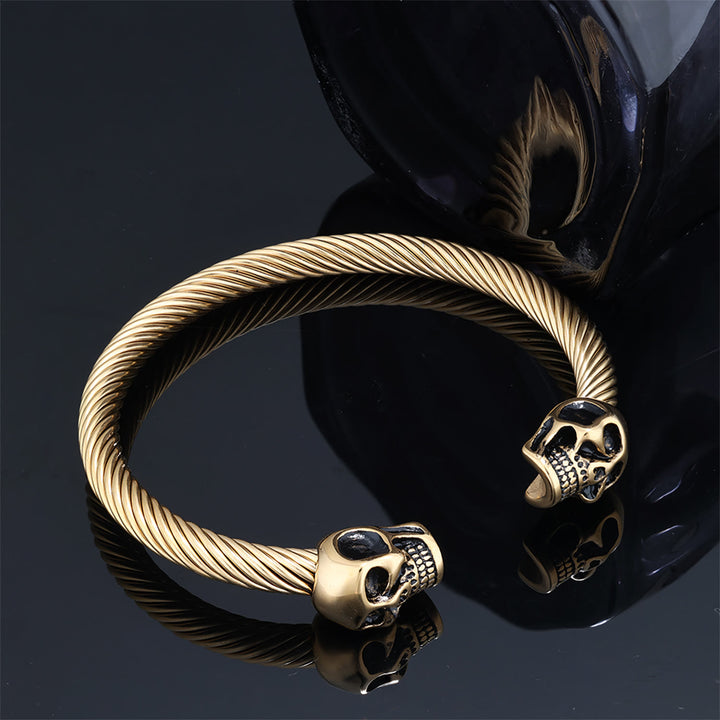WorldNorse Gewebtes Totenkopf-Doppelkopf-Armband