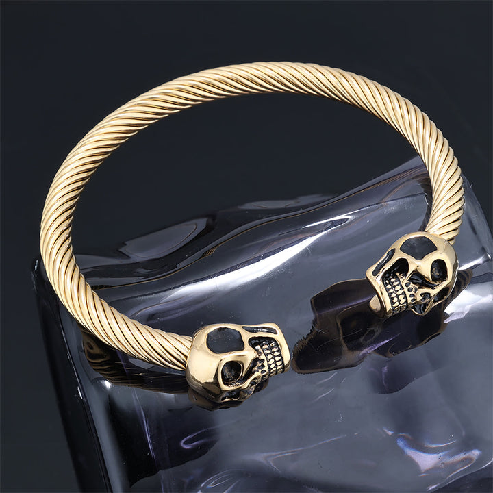 WorldNorse Gewebtes Totenkopf-Doppelkopf-Armband