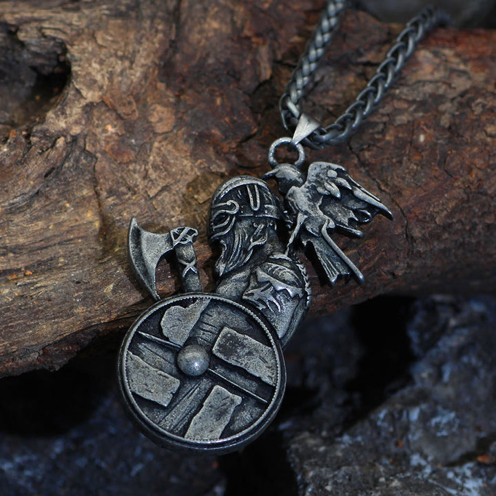 WorldNorse Wikinger Axt Schild Raven Halskette