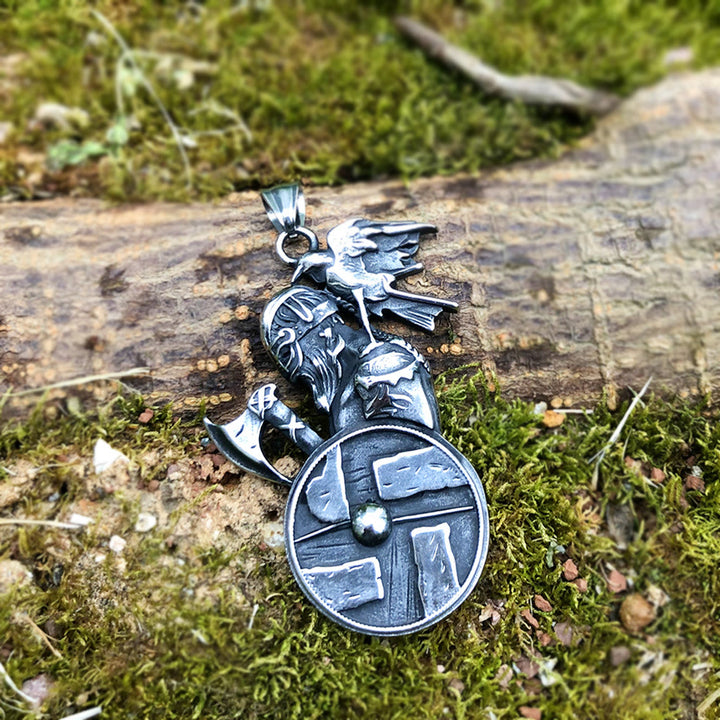 WorldNorse Wikinger Axt Schild Raven Halskette