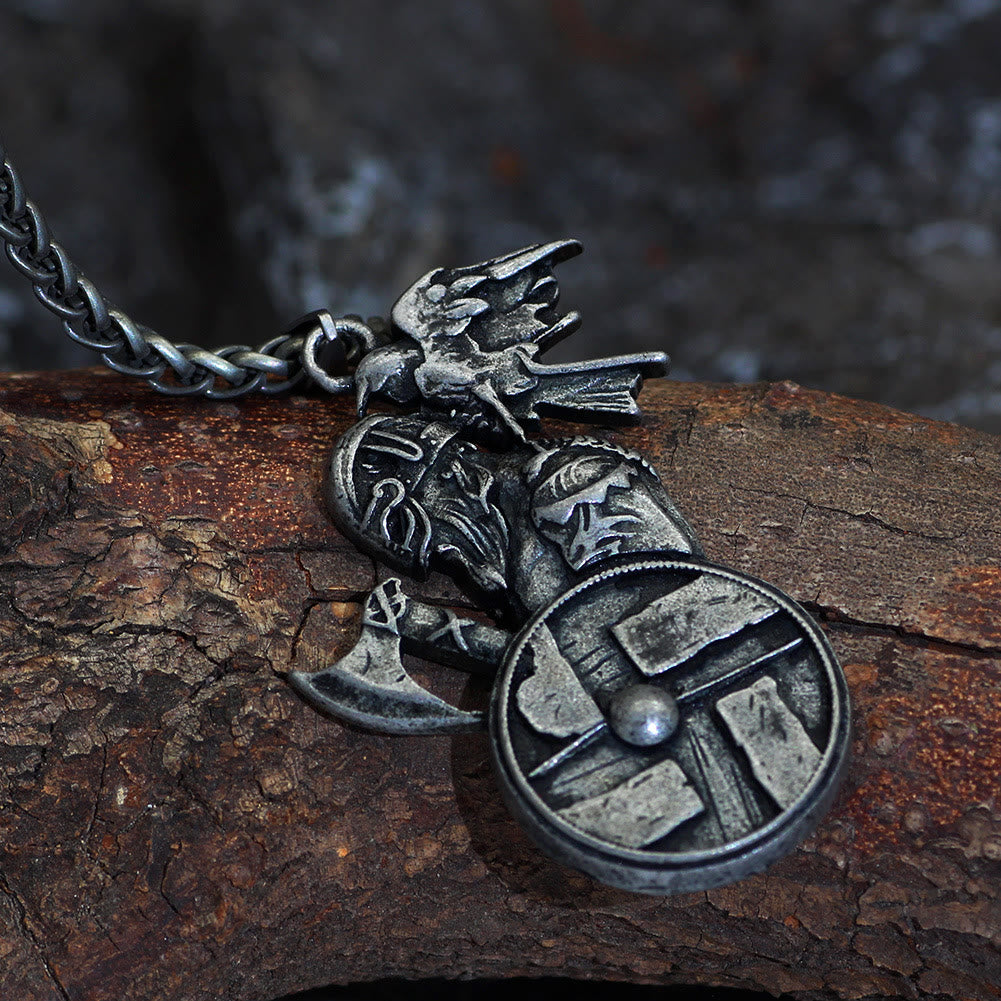 WorldNorse Wikinger Axt Schild Raven Halskette
