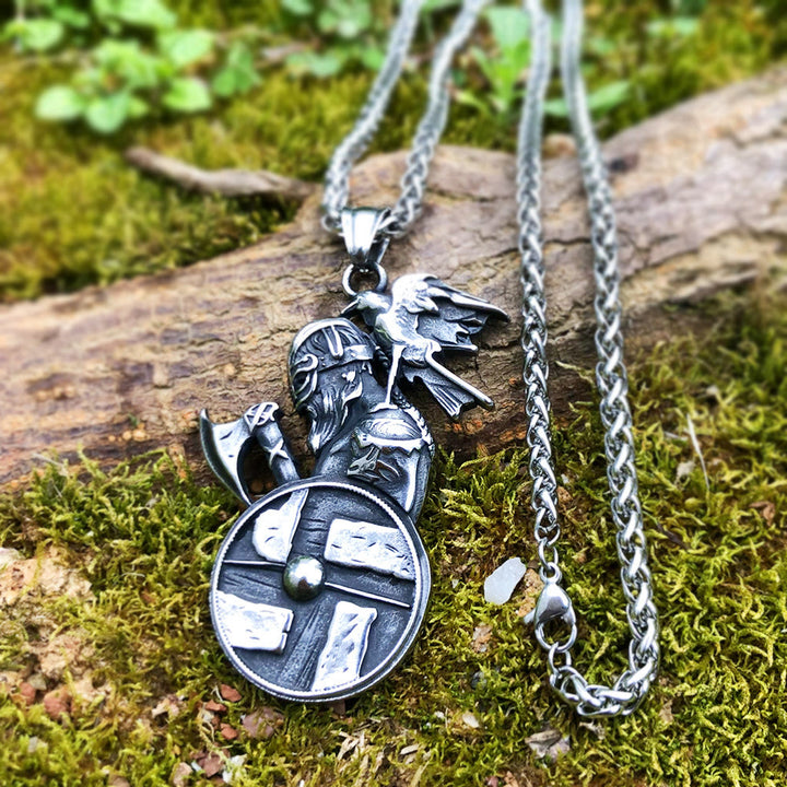 WorldNorse Wikinger Axt Schild Raven Halskette