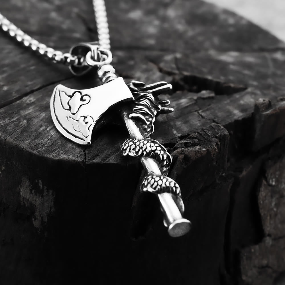 WorldNorse Nordischer Drache, Wikinger Axt, Spiral-Halskette