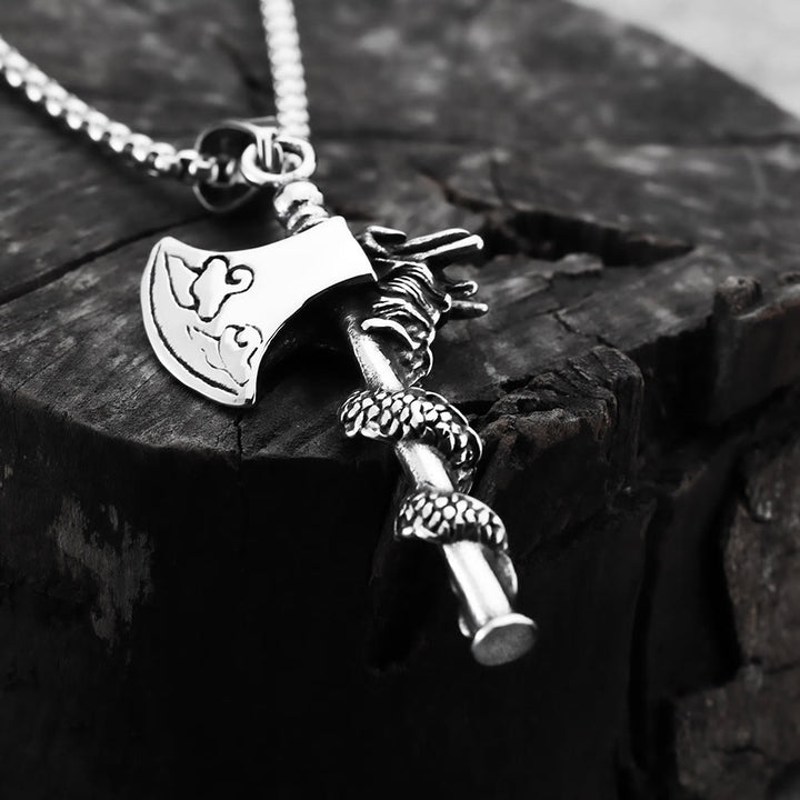 WorldNorse Nordischer Drache, Wikinger Axt, Spiral-Halskette