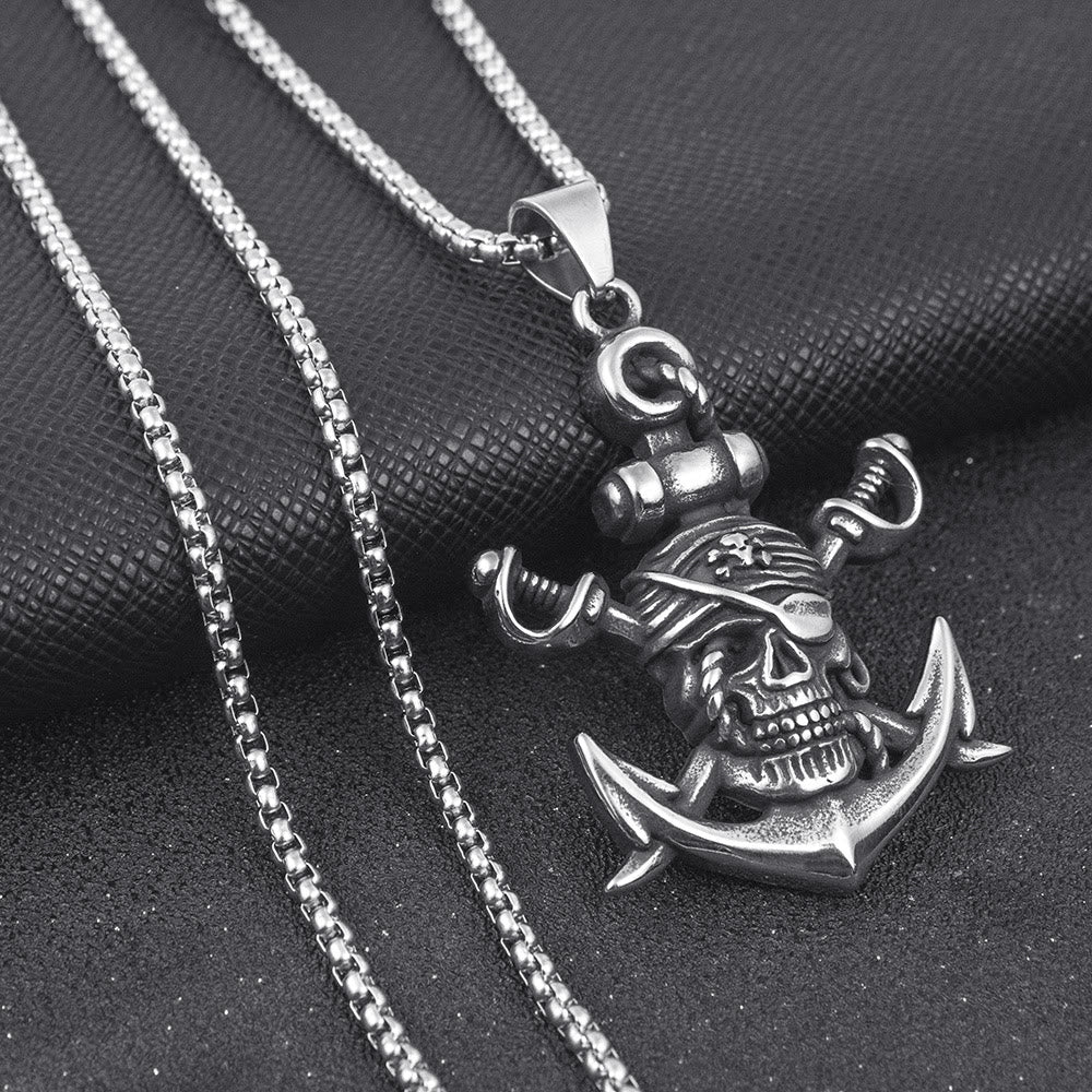 WorldNordische Piratenschädel-Anker-Halskette
