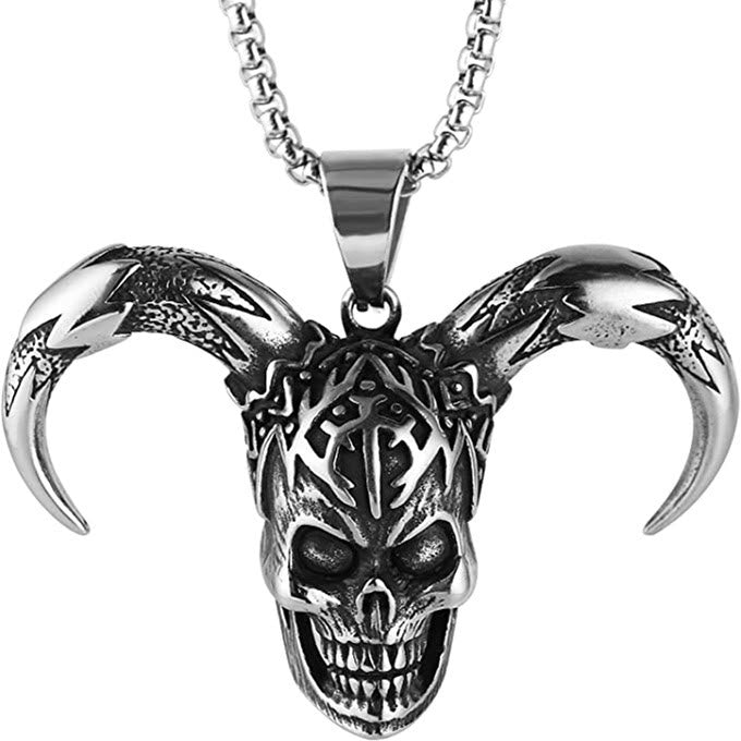 WorldNorse Dämon Totenkopf Horn Halskette