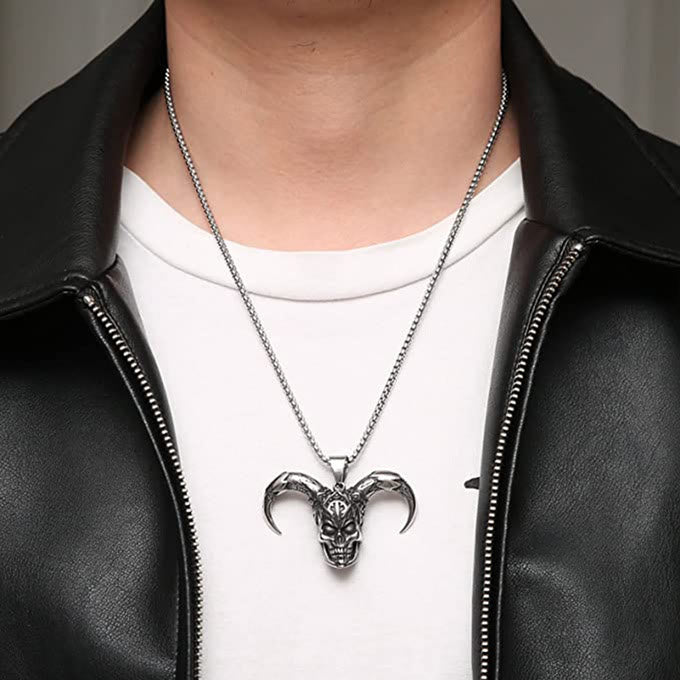 WorldNorse Dämon Totenkopf Horn Halskette