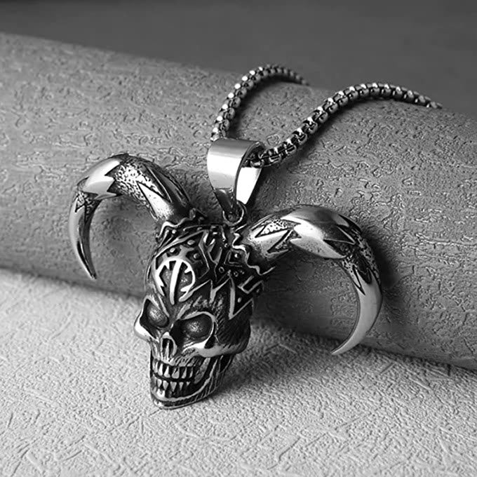 WorldNorse Dämon Totenkopf Horn Halskette