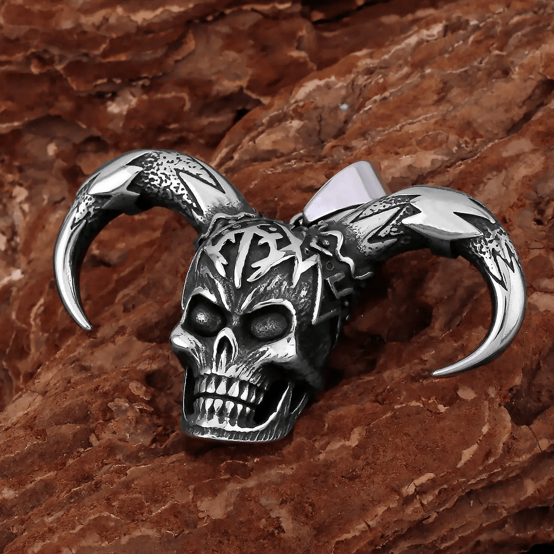 WorldNorse Dämon Totenkopf Horn Halskette