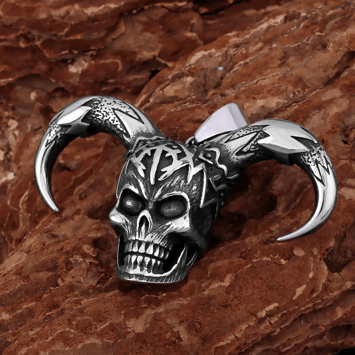WorldNorse Dämon Totenkopf Horn Halskette