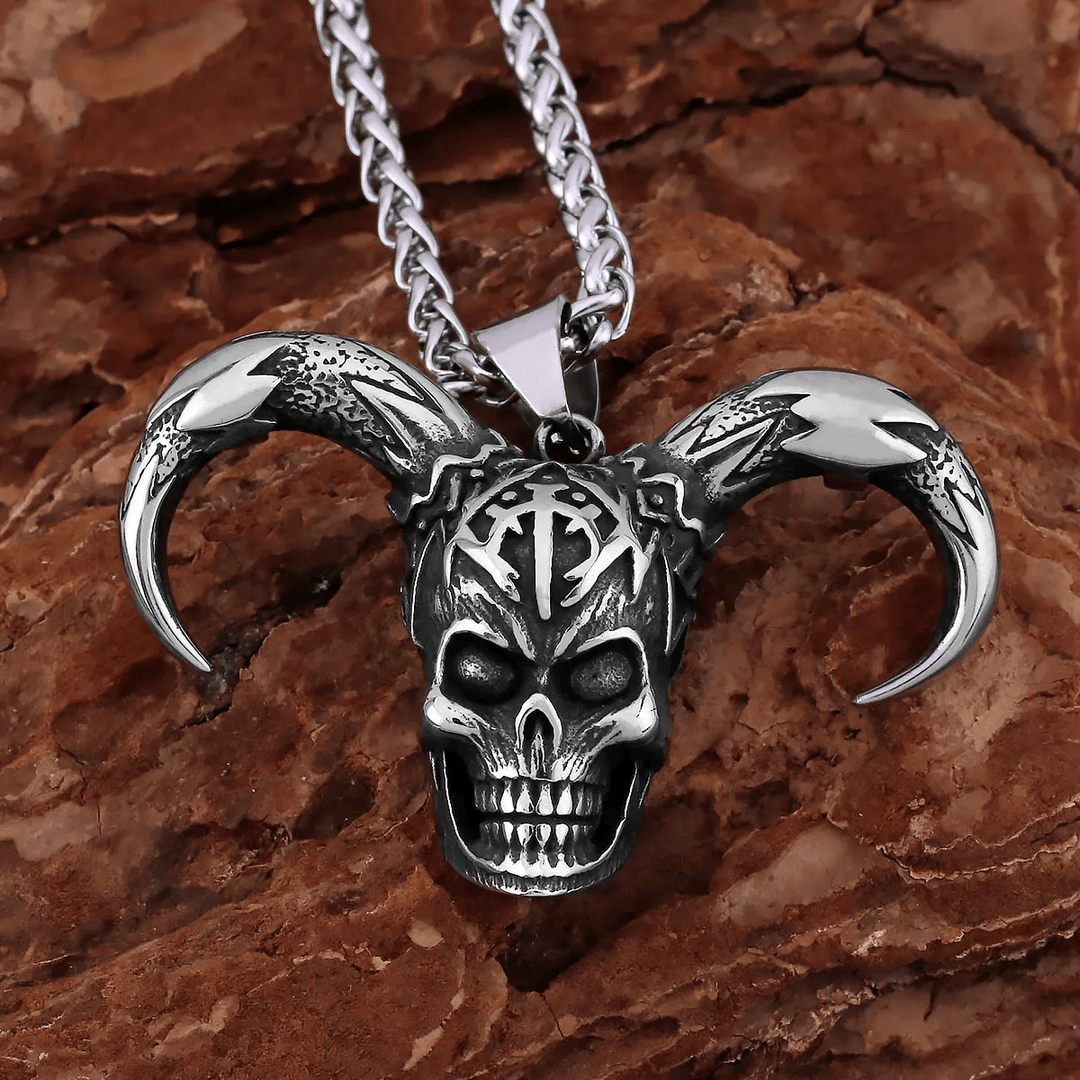 WorldNorse Dämon Totenkopf Horn Halskette