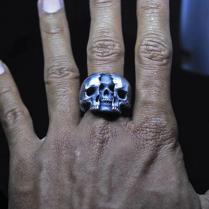 WorldNorse Doppelgesichtiger Totenkopf-Geisterkopf-Ring