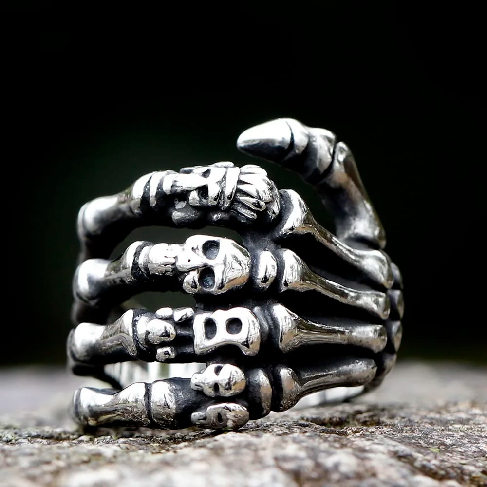 WorldNorse Fingerknochen Totenkopf Totenhand Ring