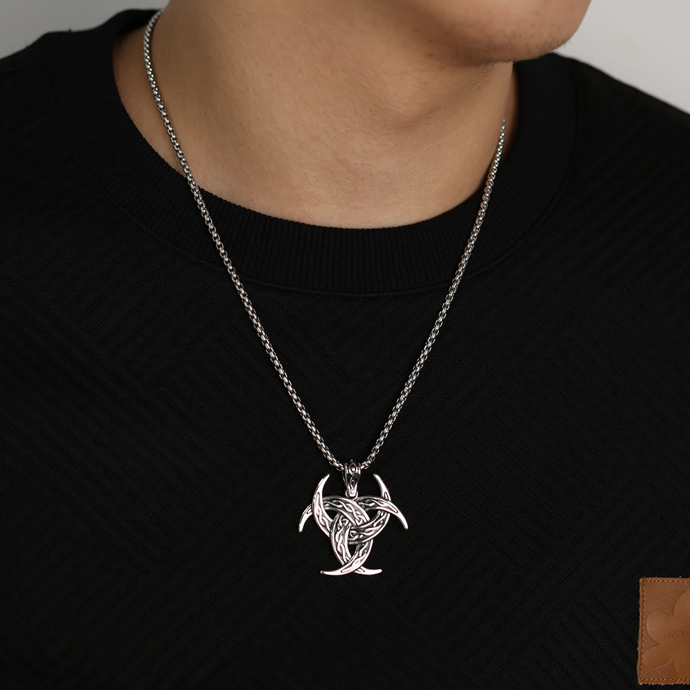 WorldNorse Halskette mit Keltischer Knoten und dreifachem Horn von Odin