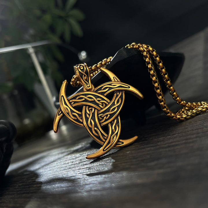 WorldNorse Halskette mit Keltischer Knoten und dreifachem Horn von Odin