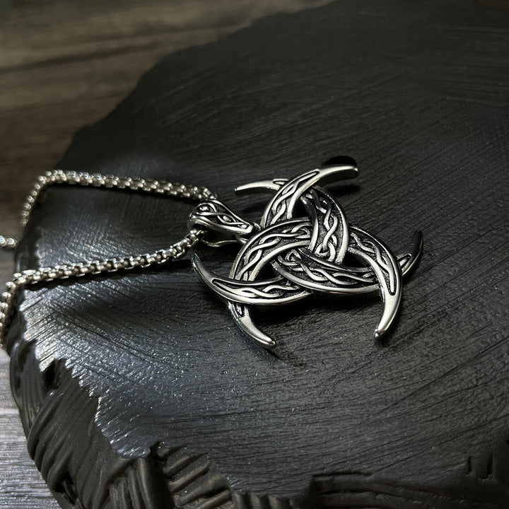 WorldNorse Halskette mit Keltischer Knoten und dreifachem Horn von Odin