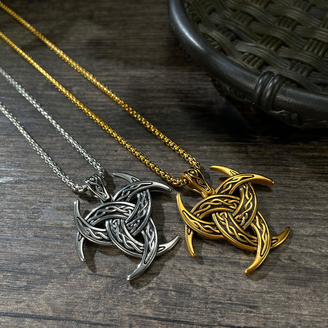 WorldNorse Halskette mit Keltischer Knoten und dreifachem Horn von Odin