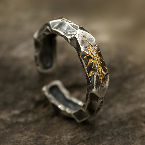 WorldNorse handgefertigtes 925er Silber Wunschstein Ring - Retro Silber - image 2