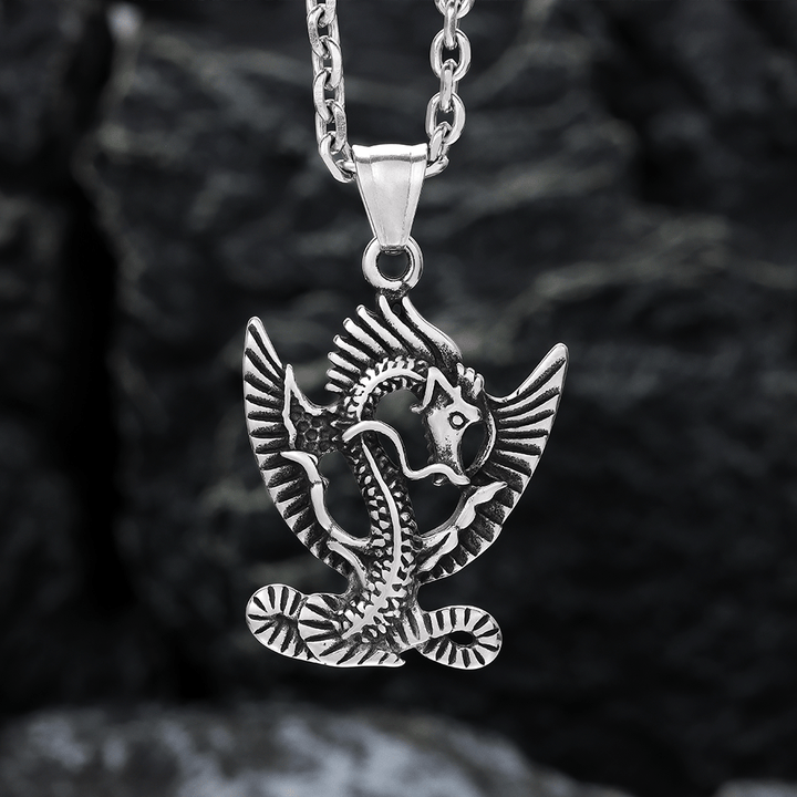 WorldNordische Halskette aus Stahl mit fliegendem Drachen