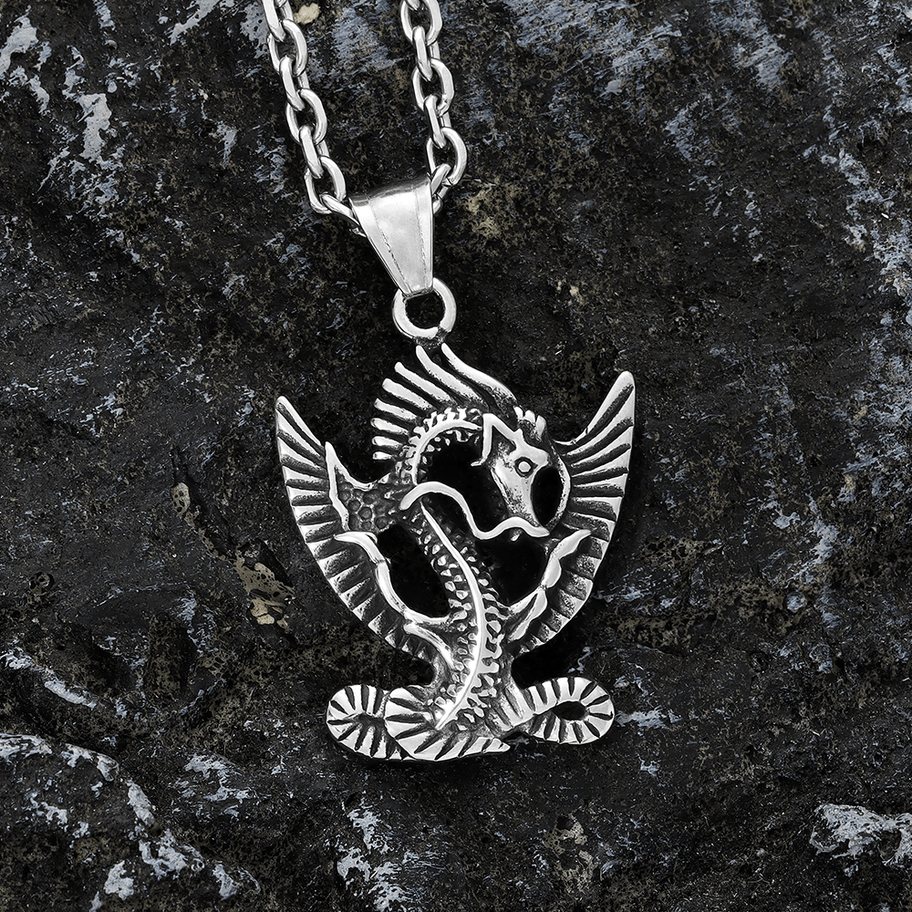 WorldNordische Halskette aus Stahl mit fliegendem Drachen