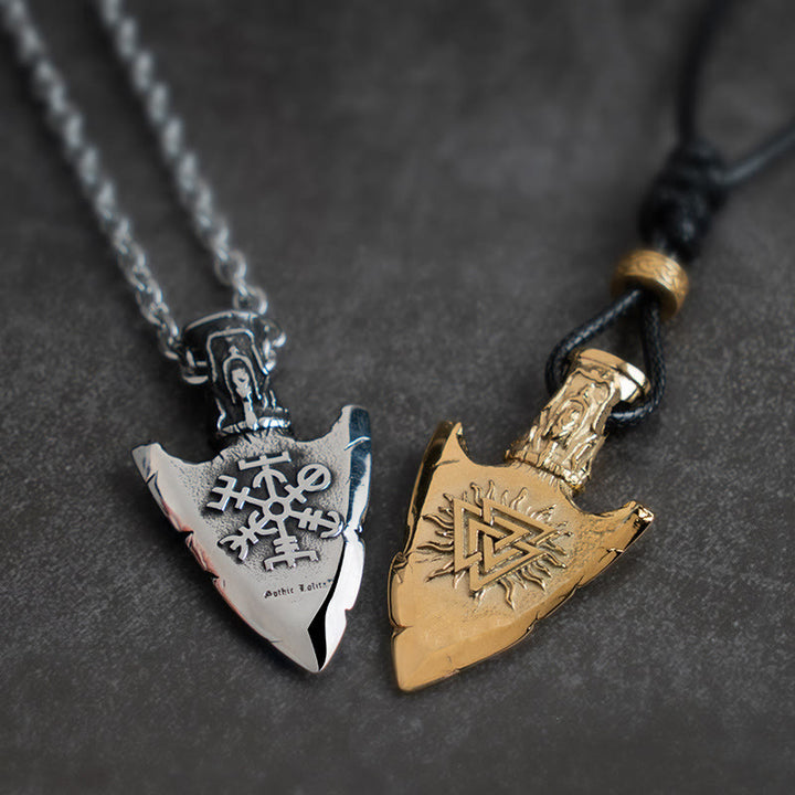 WorldNorse Vegvisir Valknut Retro Pfeilspitze Halskette
