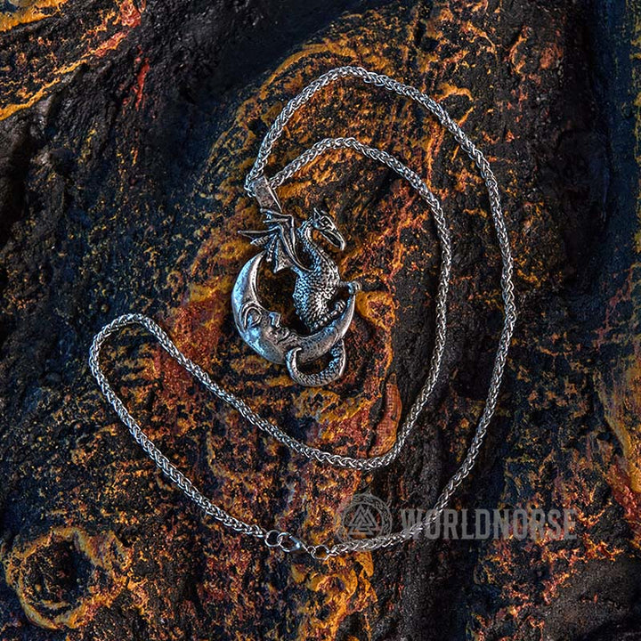 WorldNorse Mythische Wikinger-Halskette mit Drachenmond