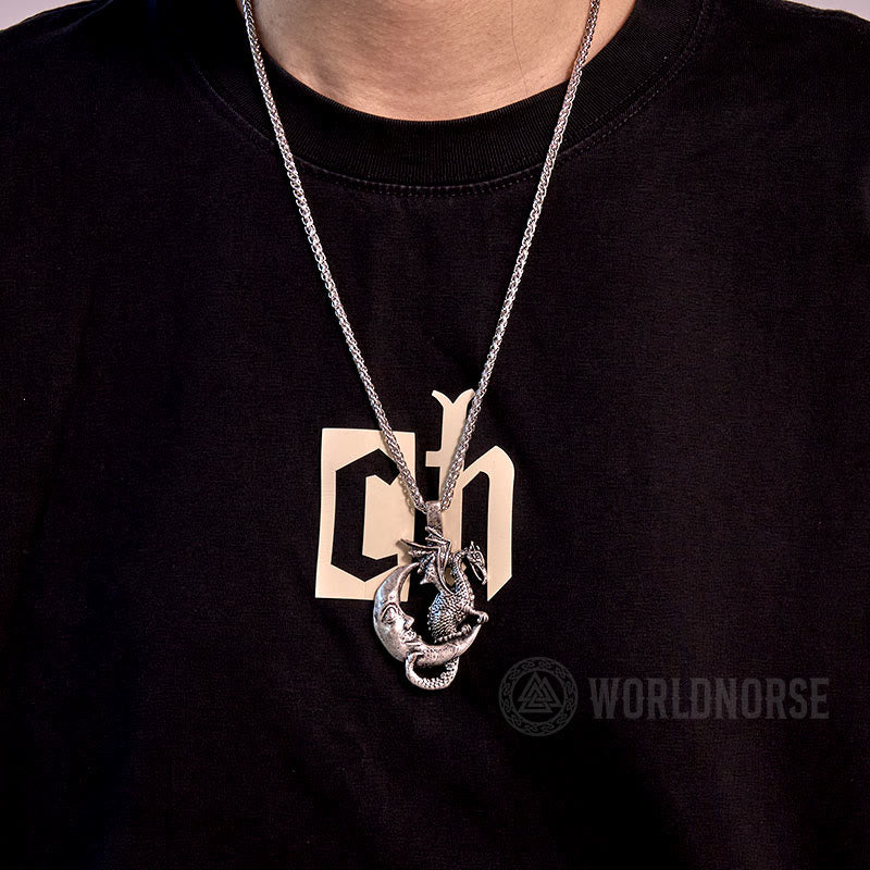 WorldNorse Mythische Wikinger-Halskette mit Drachenmond