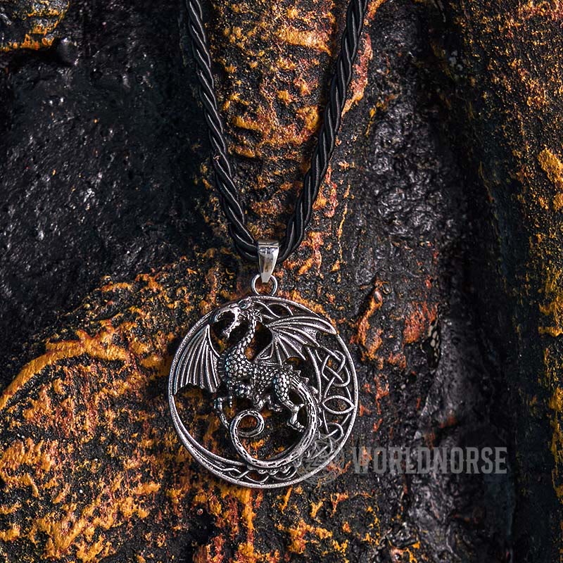 WorldNordische gotische keltische Halskette mit fliegendem Drachen - Retro Silber - image 0