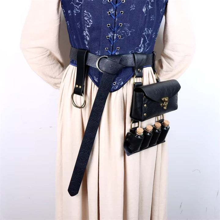 WorldNorse Mittelalterliche Gürteltasche aus Leder mit Hexenmotiv