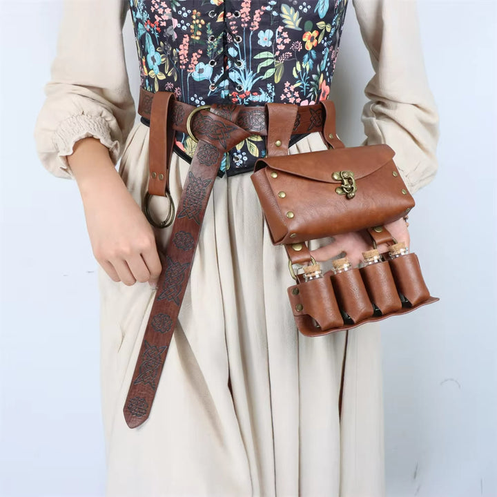 WorldNorse Mittelalterliche Gürteltasche aus Leder mit Hexenmotiv