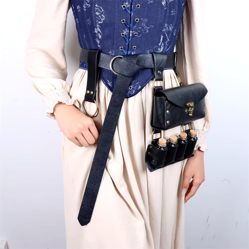 WorldNorse Mittelalterliche Gürteltasche aus Leder mit Hexenmotiv