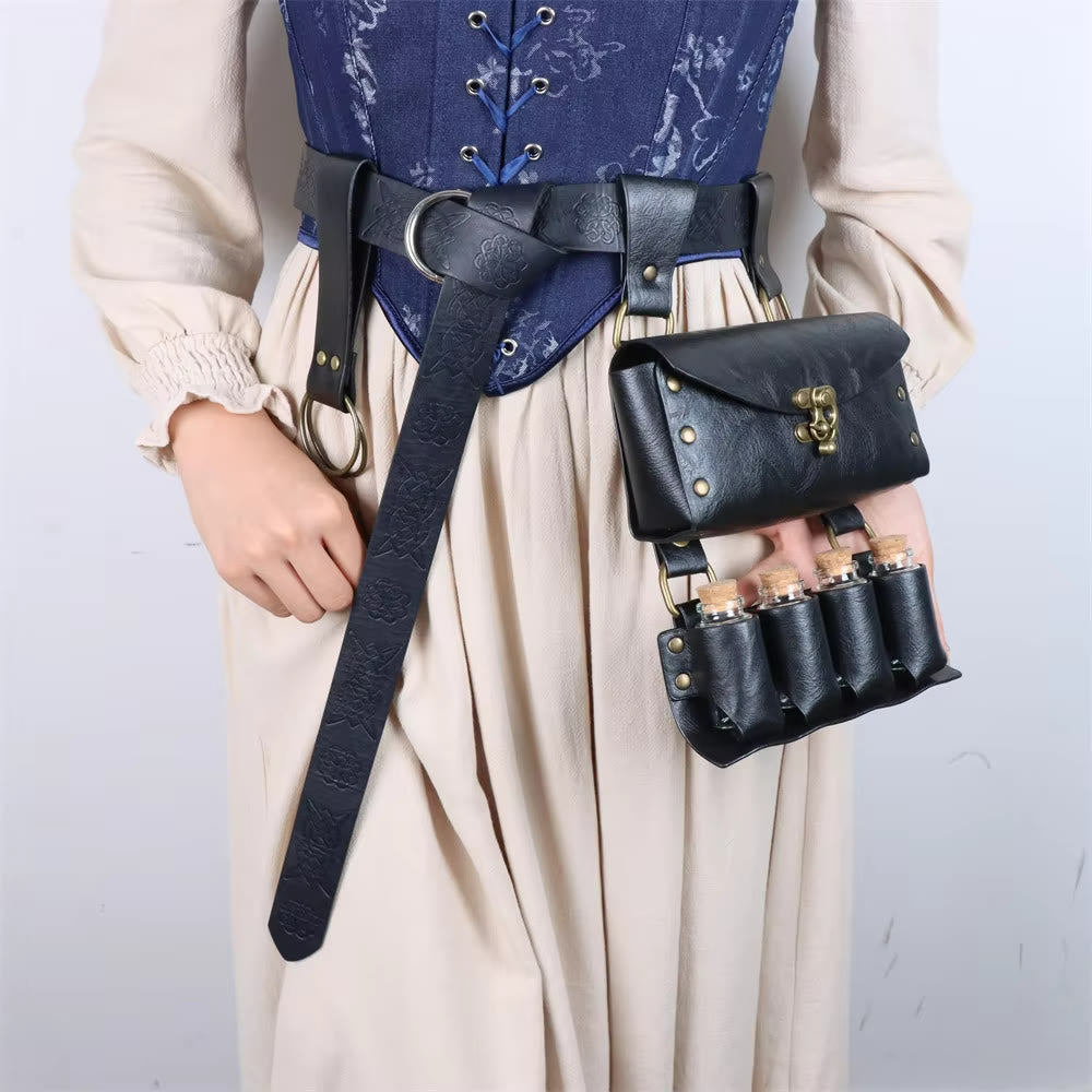 WorldNorse Mittelalterliche Gürteltasche aus Leder mit Hexenmotiv