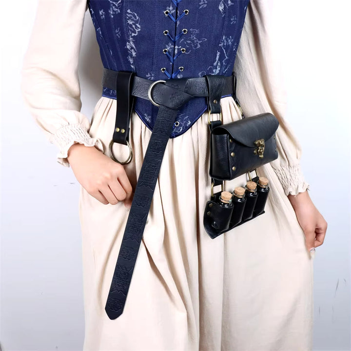 WorldNorse Mittelalterliche Gürteltasche aus Leder mit Hexenmotiv