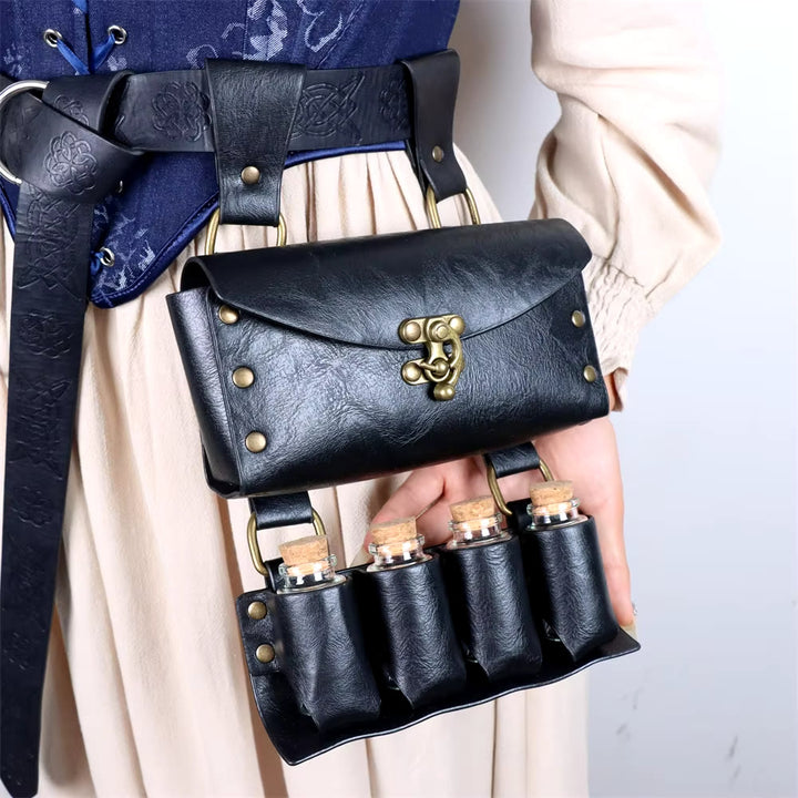 WorldNorse Mittelalterliche Gürteltasche aus Leder mit Hexenmotiv