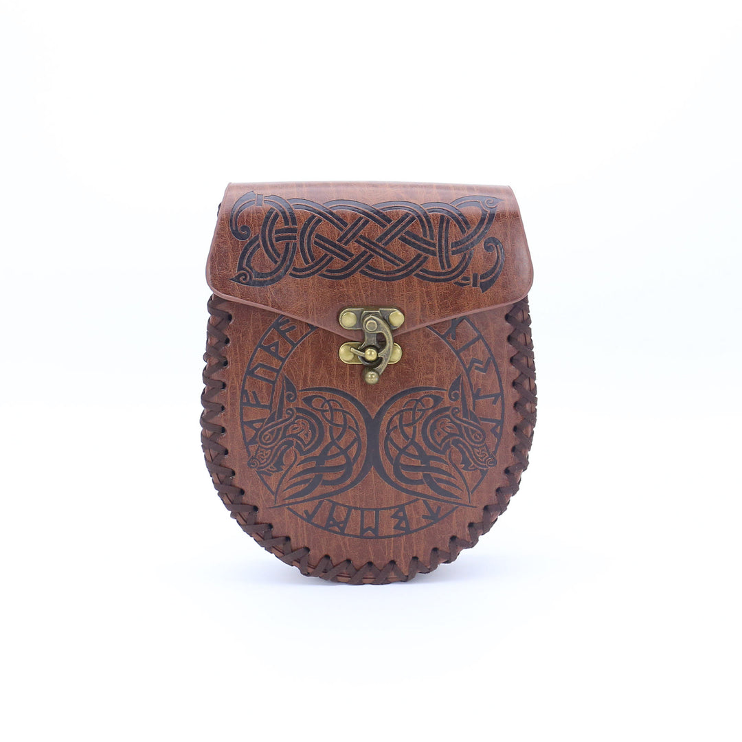 WorldNorse Wikinger Axt, Nordischer Drache , Wölfe, Ledergürteltasche