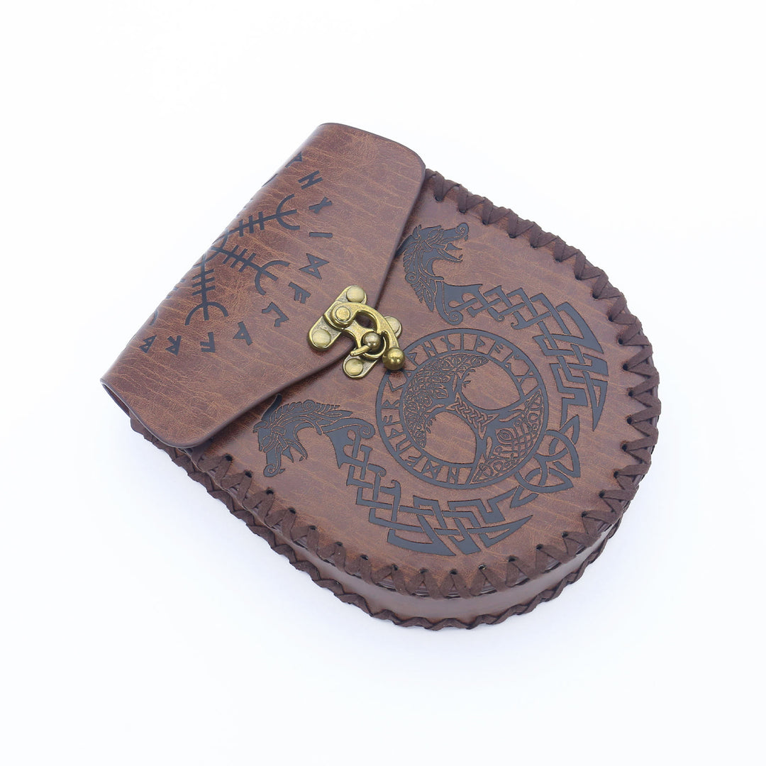 WorldNorse Wikinger Axt, Nordischer Drache , Wölfe, Ledergürteltasche