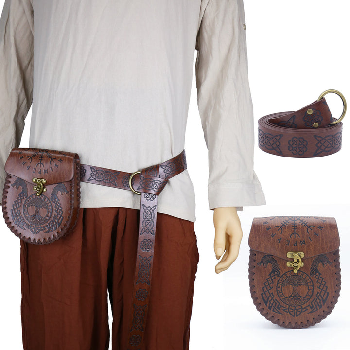 WorldNorse Wikinger Axt, Nordischer Drache , Wölfe, Ledergürteltasche