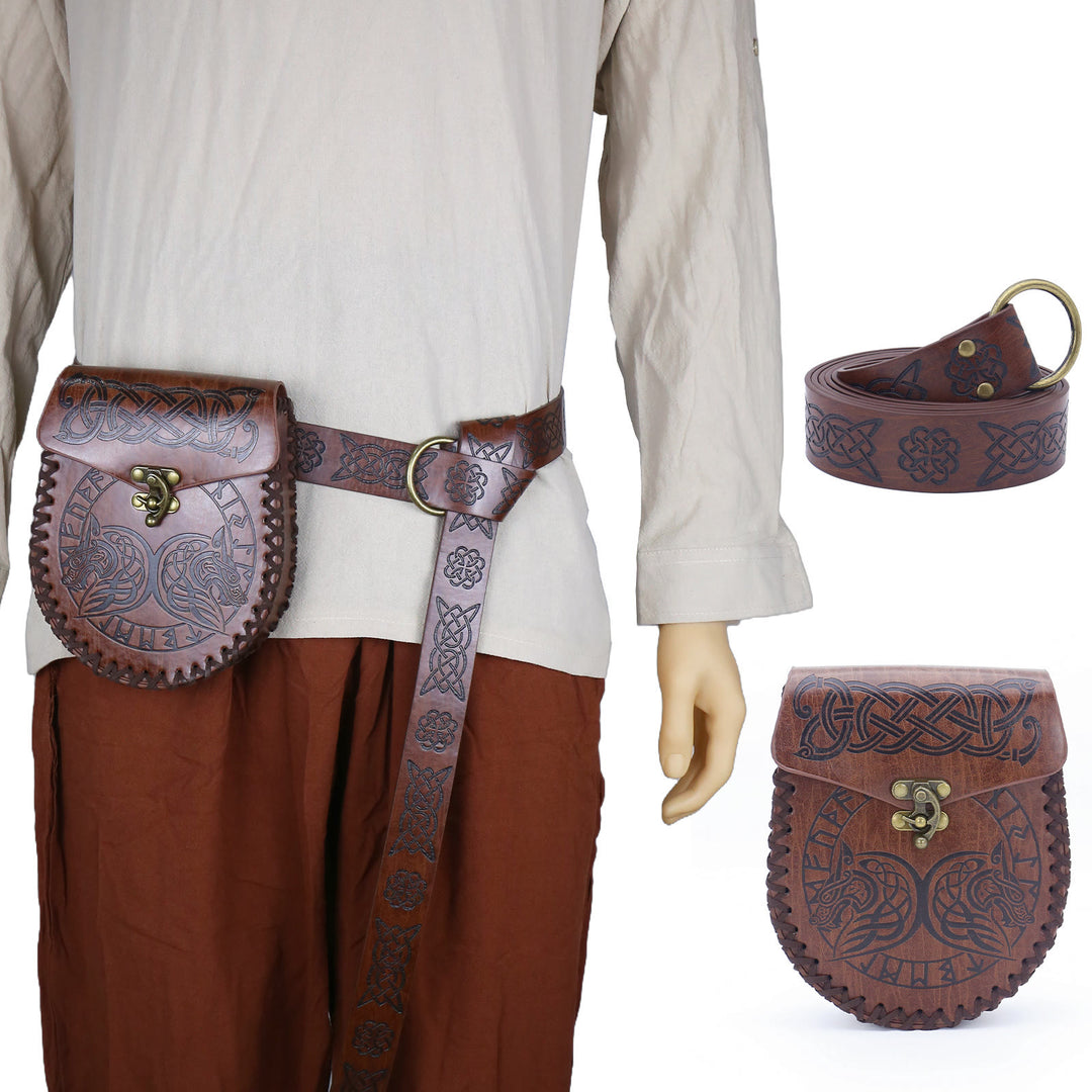 WorldNorse Wikinger Axt, Nordischer Drache , Wölfe, Ledergürteltasche