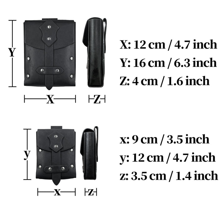 WorldNorse Gürteltasche/Taschenset aus Leder mit quadratischen Nieten
