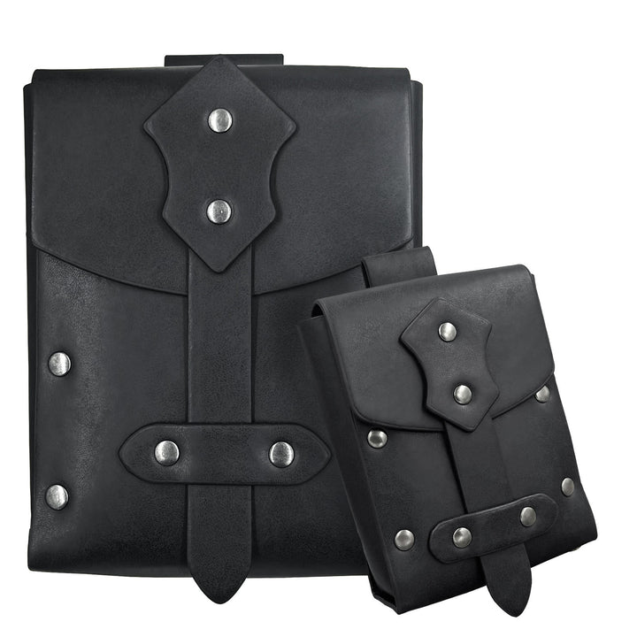 WorldNorse Gürteltasche/Taschenset aus Leder mit quadratischen Nieten