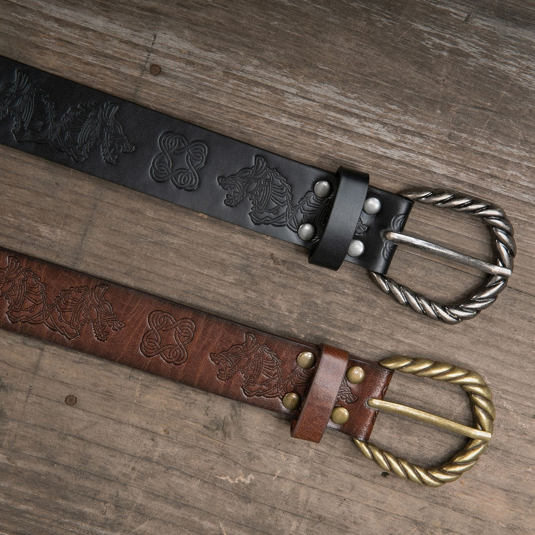 WorldNorse Vintage-Gürtel mit Fenrir Prägung