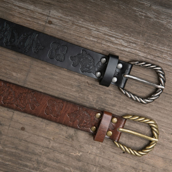WorldNorse Vintage-Gürtel mit Fenrir Prägung