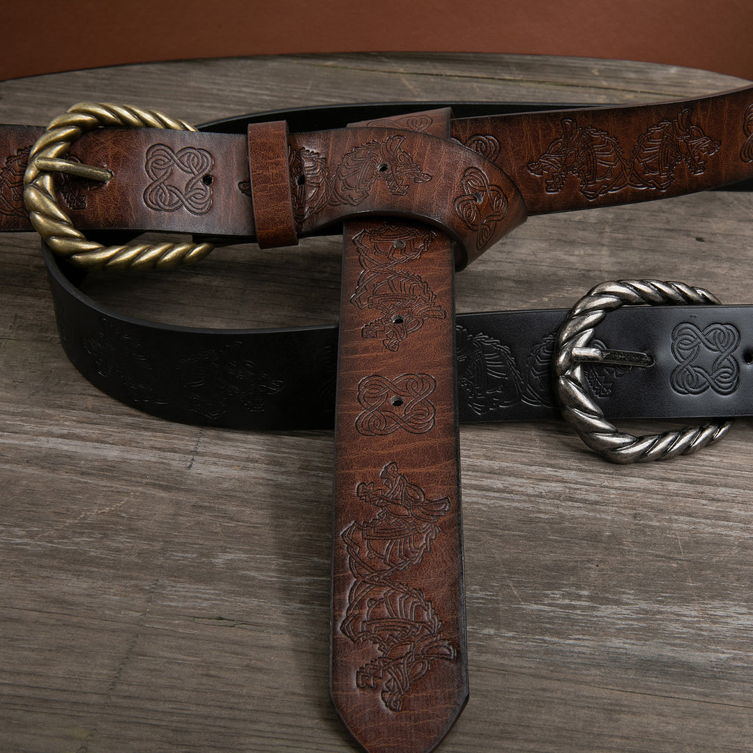 WorldNorse Vintage-Gürtel mit Fenrir Prägung
